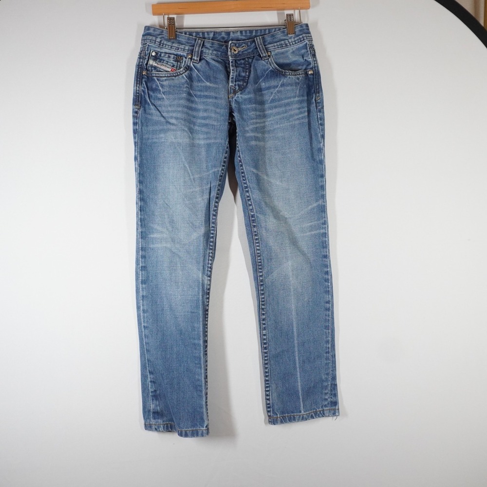VTG Y2K Diesel Straight Leg Crop Low Rise Jeans 29‎ Blue Medium Wash Whiskered